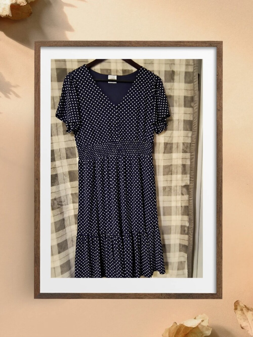 Siren Lily XL Navy White Polka Dot Smocked Waist Midi Dress